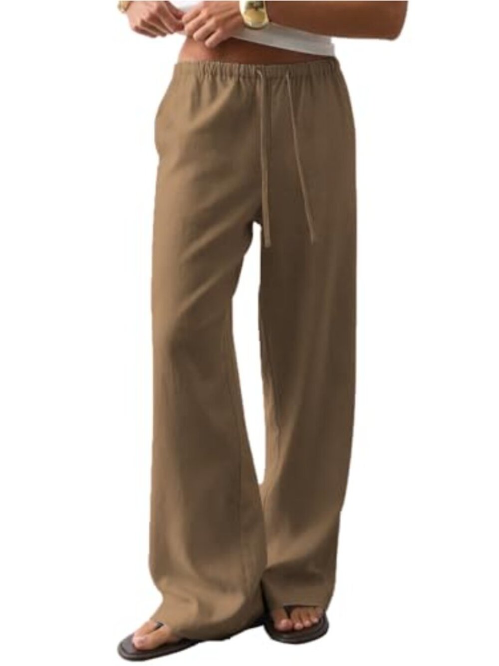 Wide Leg Linen Blend Pants with Pockets